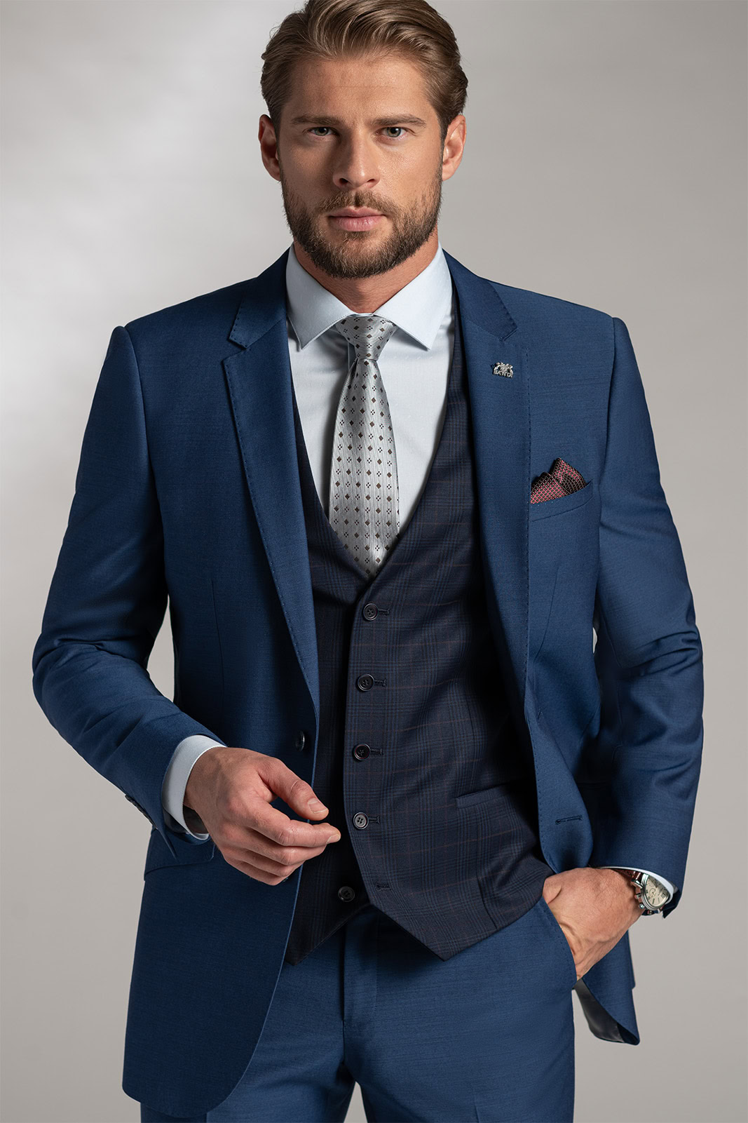 Pánský oblek BANDI Boscetti Blu, Tailored Fit